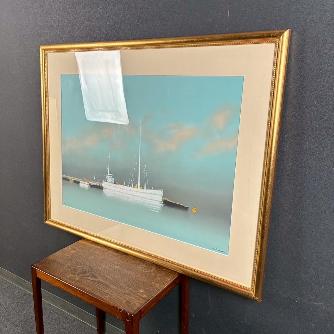 ピエール・ドートルロー「ローズ色の空と白い舟」リトグラフ 直筆サイン入り 額装
