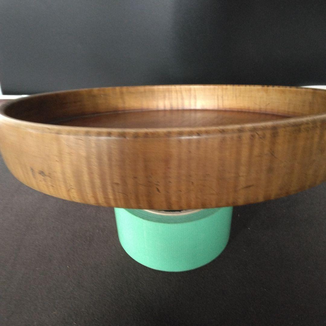 丸盆　くり抜き木工品　虎杢目