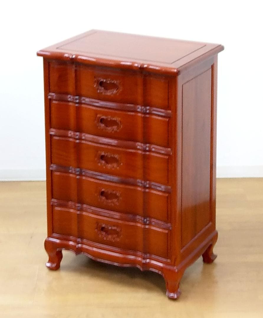 美品 西洋 アンティークデザイン 木製 花梨 彫刻 猫足 チェスト キャビネット