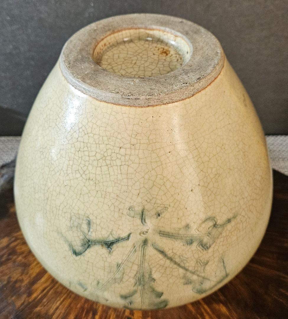 明治時代　御深井焼　蕪の葉の図　壺 花入れ　花生け　オブジェ　高さ19.1cm