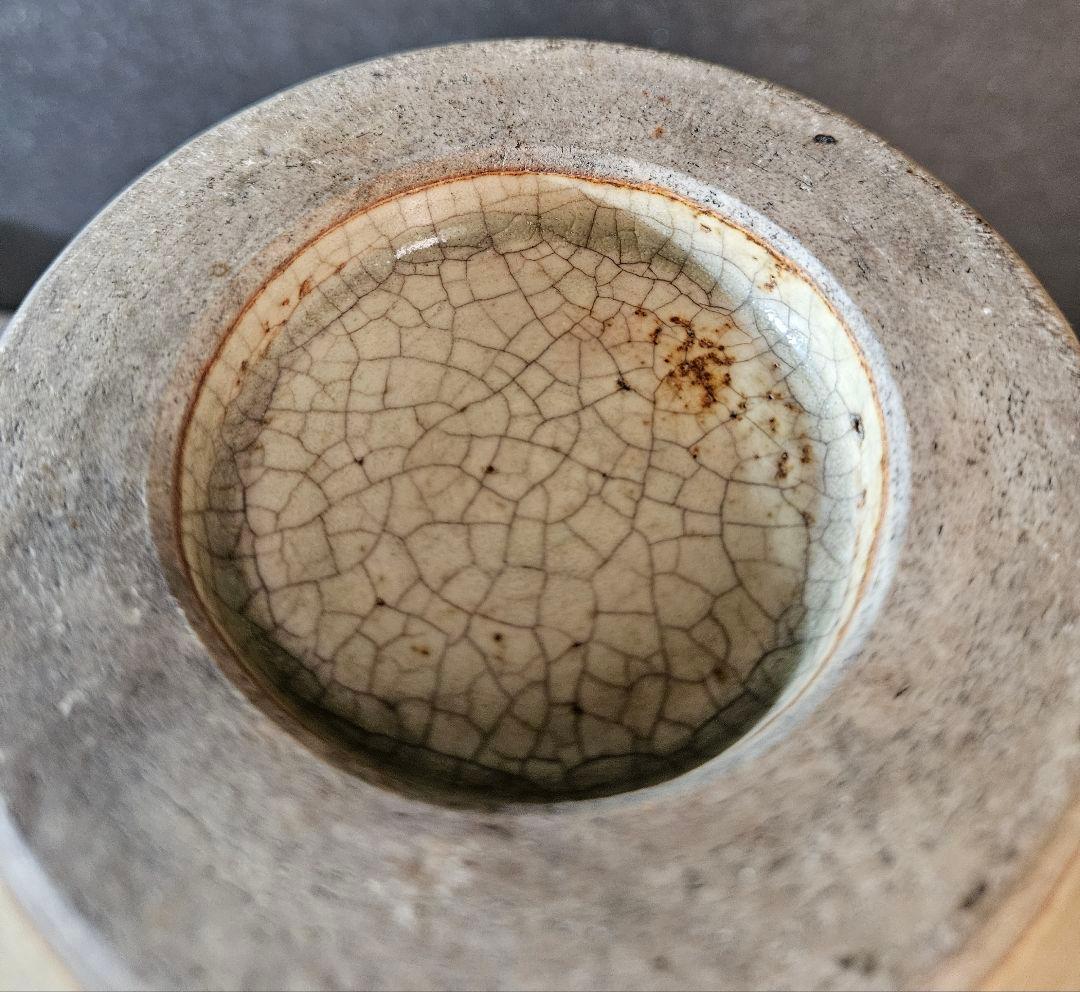 明治時代　御深井焼　蕪の葉の図　壺 花入れ　花生け　オブジェ　高さ19.1cm