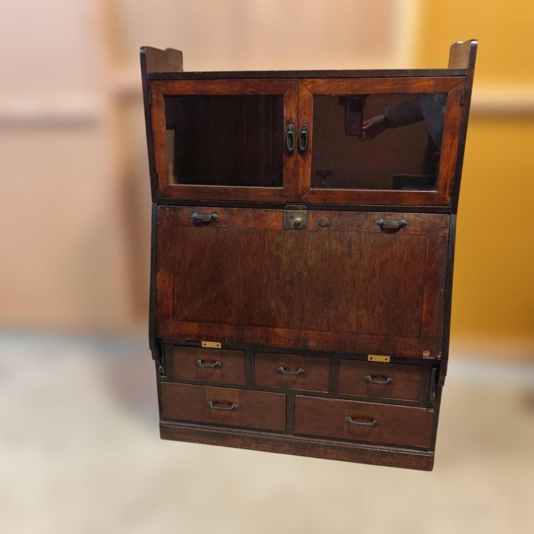 アンティーク ライティングビューロー 大正ロマン 昭和レトロ 飾り棚 古道具