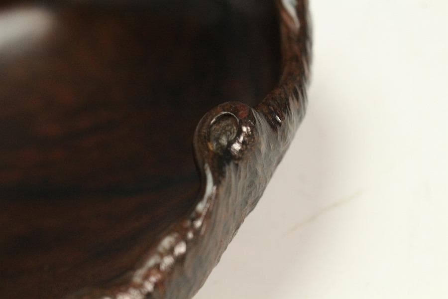 紫檀 刻 手付 皿 13.5cmx12cm 文房四宝(K-HA489)