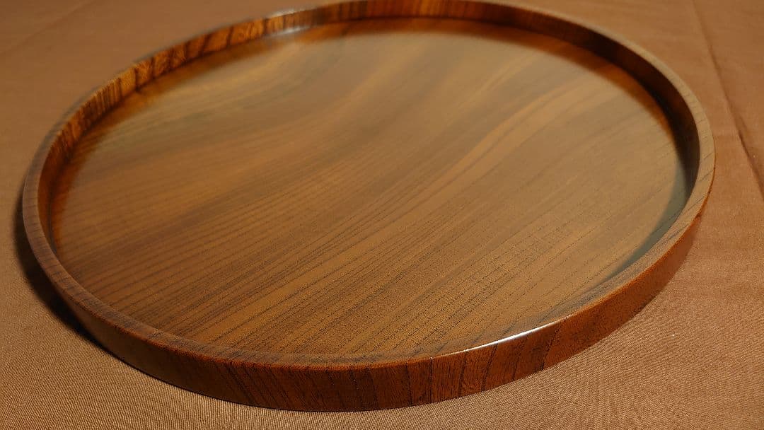 丸盆　山中漆器　欅　欅製　くり抜　川北造　拭き漆　富貴漆　　１客