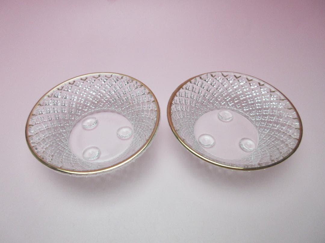 江戸ガラス ギヤマン 金縁 花魚子模様 小鉢 盃 6客 70307