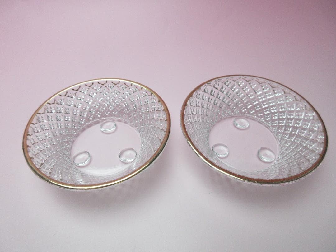 江戸ガラス ギヤマン 金縁 花魚子模様 小鉢 盃 6客 70307