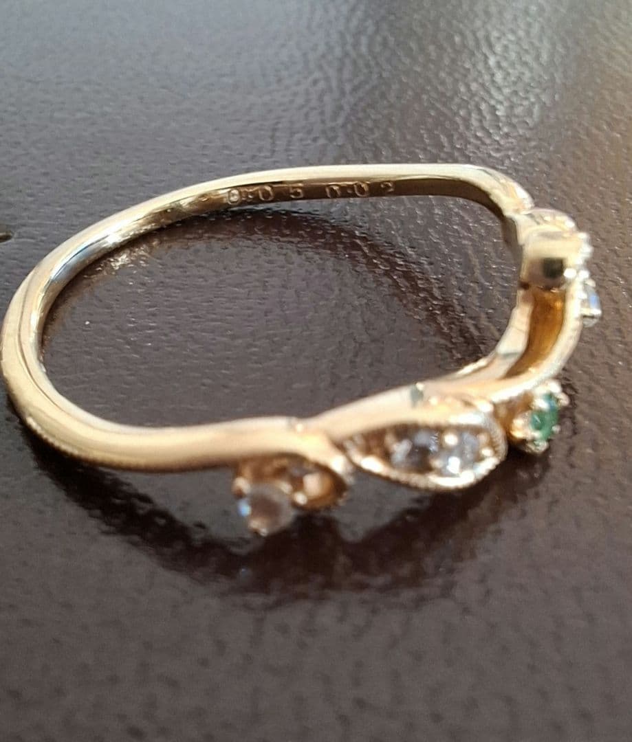 K18YG リング ローズカット ダイヤ　エメラルド　リーフ　ベーネベーネ