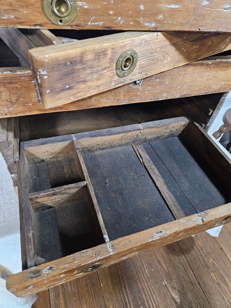 USアンティーク 無垢材の古い工具箱 木製 木箱 ツールボックス 道具箱 ケース