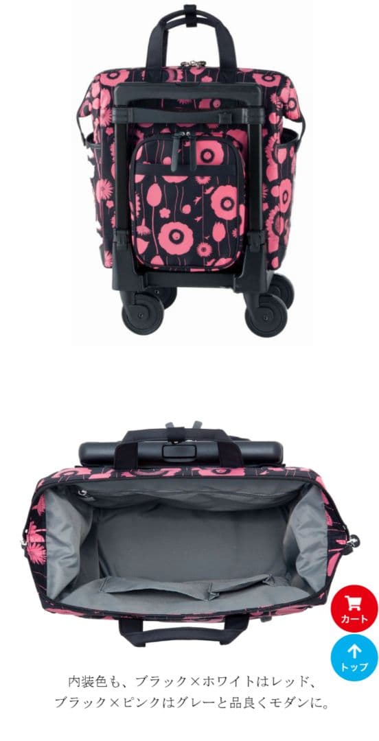 スワニー　中原淳一コラボ　キャリー　ブラック×ピンク <4輪ストッパー付>