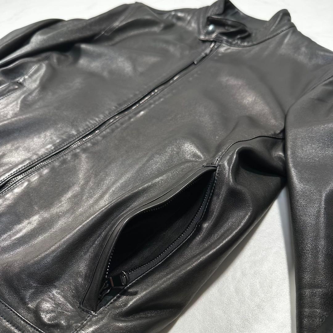 美品◎EMMETI JURI 44 シングルライダースジャケット ラムレザー 黒