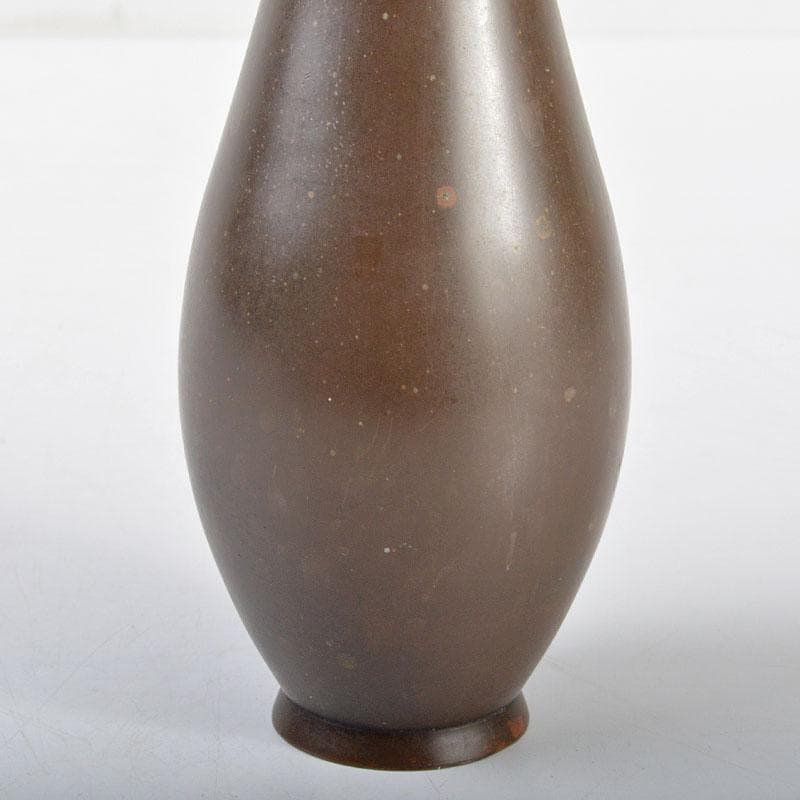 平安　秦蔵六造　青銅　鶴首花生　共箱　M　R4420