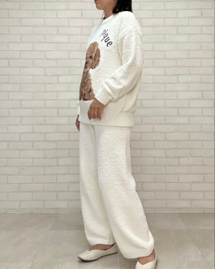 ジェラートピケ パウダーDOG3柄ジャガードプルオーバー＆ロングパンツセット