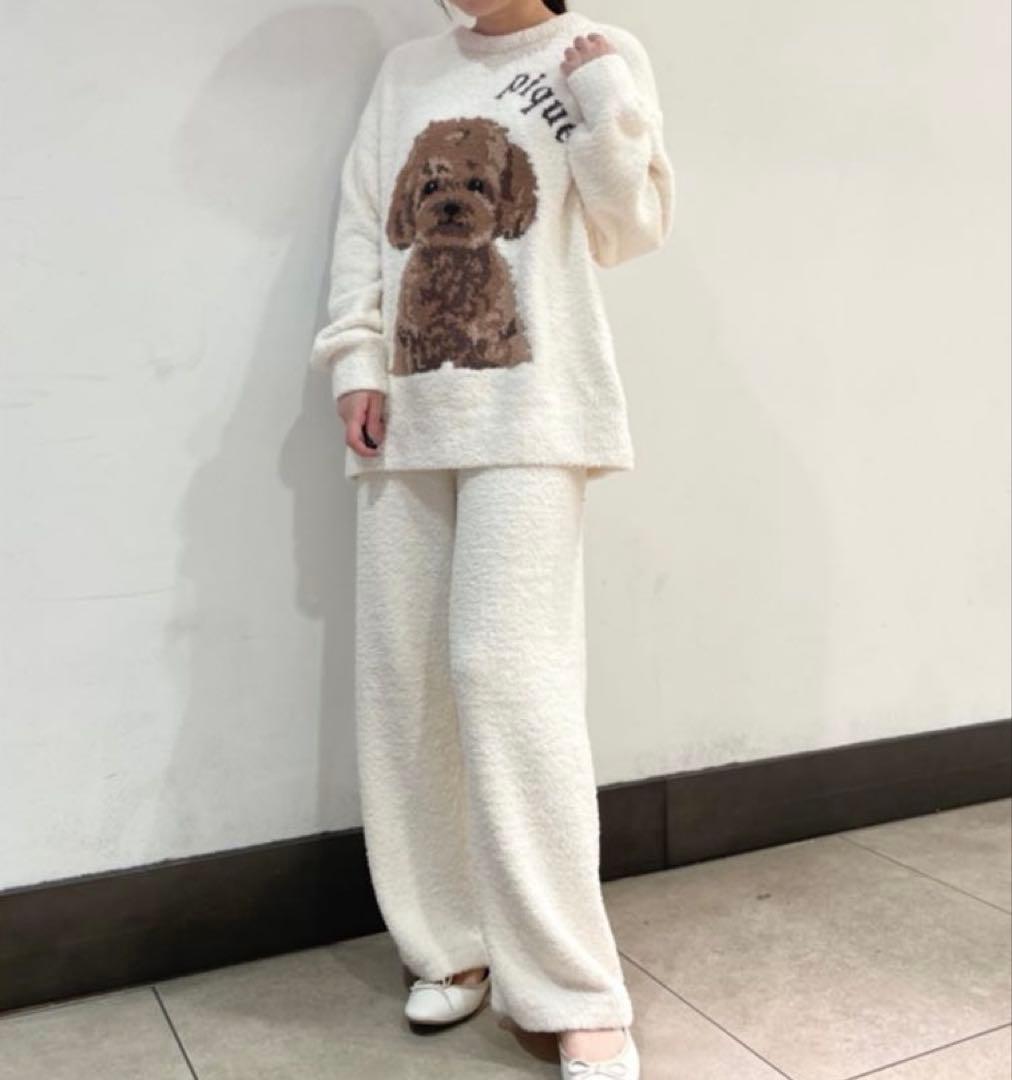 ジェラートピケ パウダーDOG3柄ジャガードプルオーバー＆ロングパンツセット