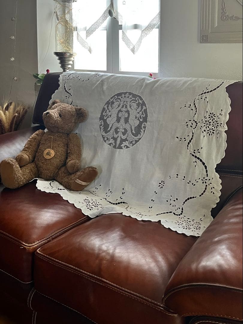 ◆フランスアンティーク｜手刺繍希少天使レースマルチクロステーブルエンジェル正方形