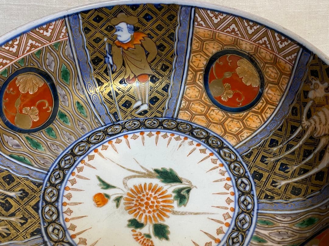 伊万里　古伊万里　色絵　金襴手　鉢　オランダ人　ラクダ　花の図　1客