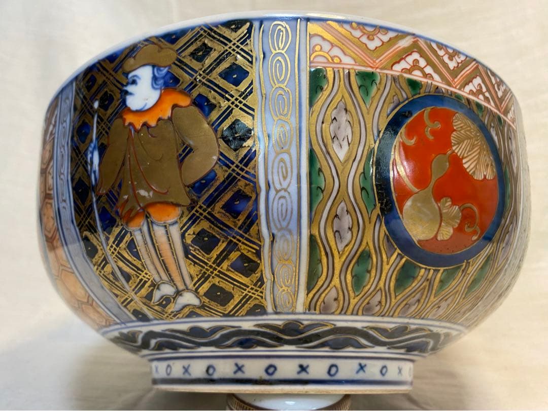 伊万里　古伊万里　色絵　金襴手　鉢　オランダ人　ラクダ　花の図　1客