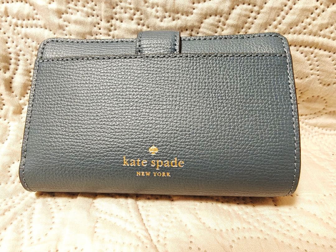 kate spade 花装飾 二つ折り財布 ネイビー