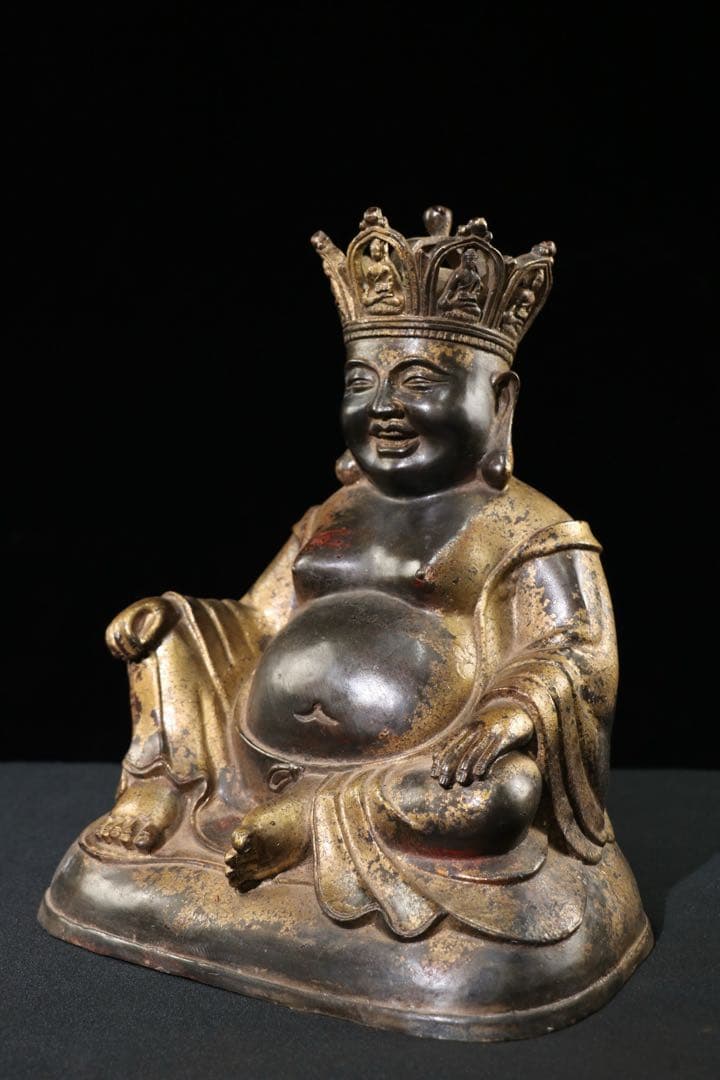 旧蔵珍蔵　仏像　開運仏　笑仏　 純銅製　アンティーク　置物　時代物　本物保証