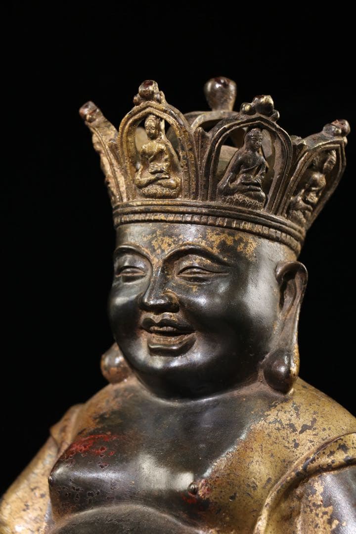 旧蔵珍蔵　仏像　開運仏　笑仏　 純銅製　アンティーク　置物　時代物　本物保証