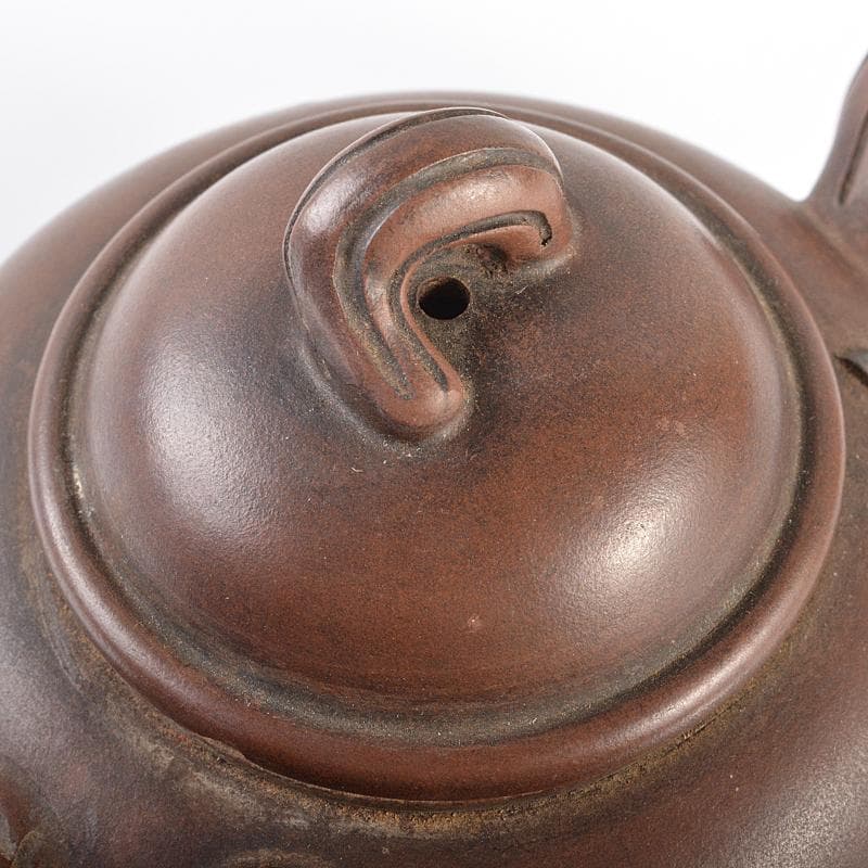 中国　紫砂　朱泥　貼花鳥文　急須　茶壷　在銘　C　R6189