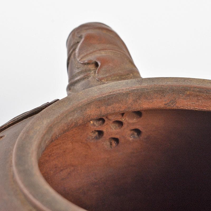 中国　紫砂　朱泥　貼花鳥文　急須　茶壷　在銘　C　R6189