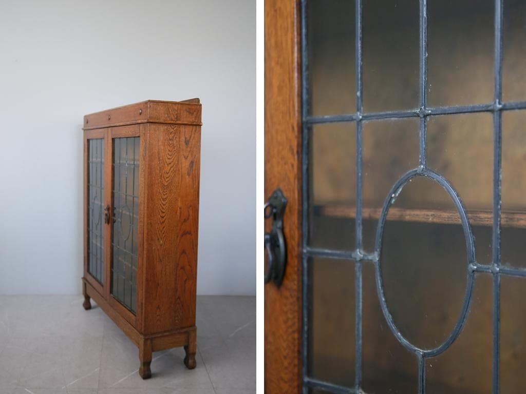 英国アンティーク木製ブックケースキャビネット/本棚/食器棚/飾り棚(91-30)