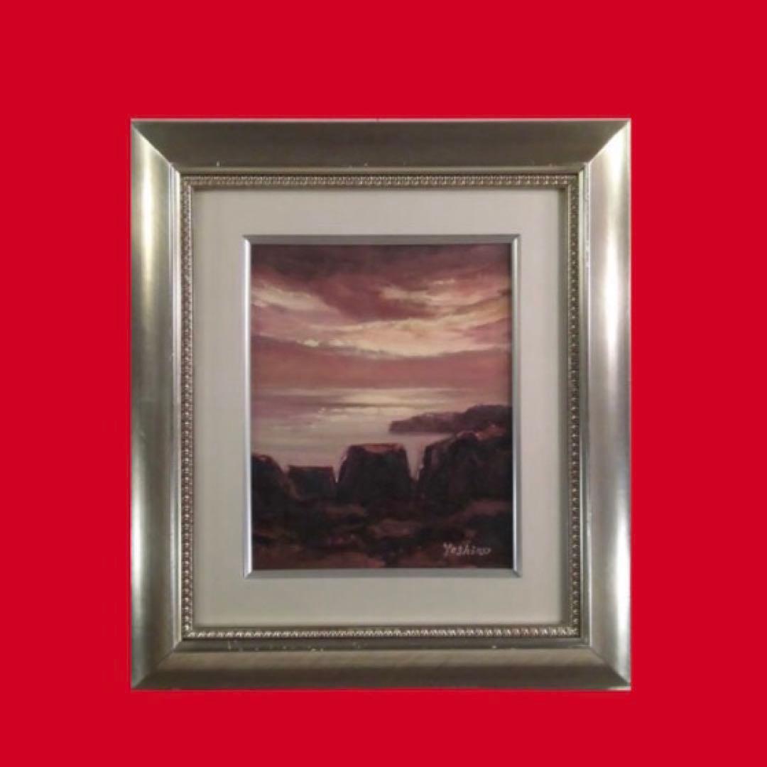 Yoshiro 油彩「錦江湾」F3号 直筆サイン 額付き