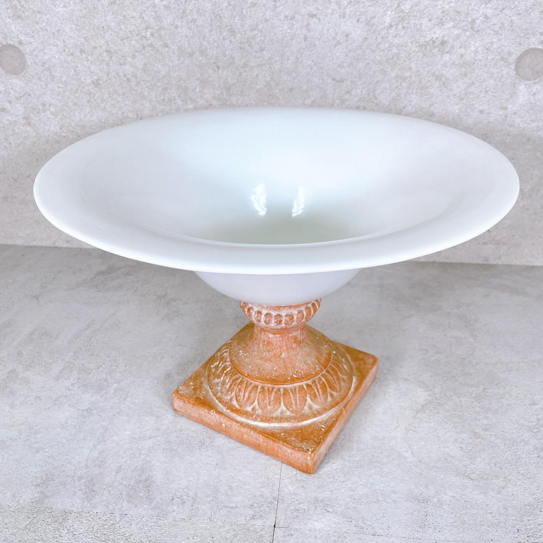 アンティーク風 インテリアコンポート ガラス×陶器 台座付き