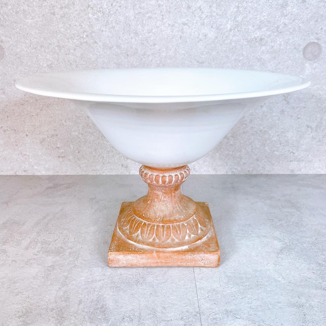 アンティーク風 インテリアコンポート ガラス×陶器 台座付き