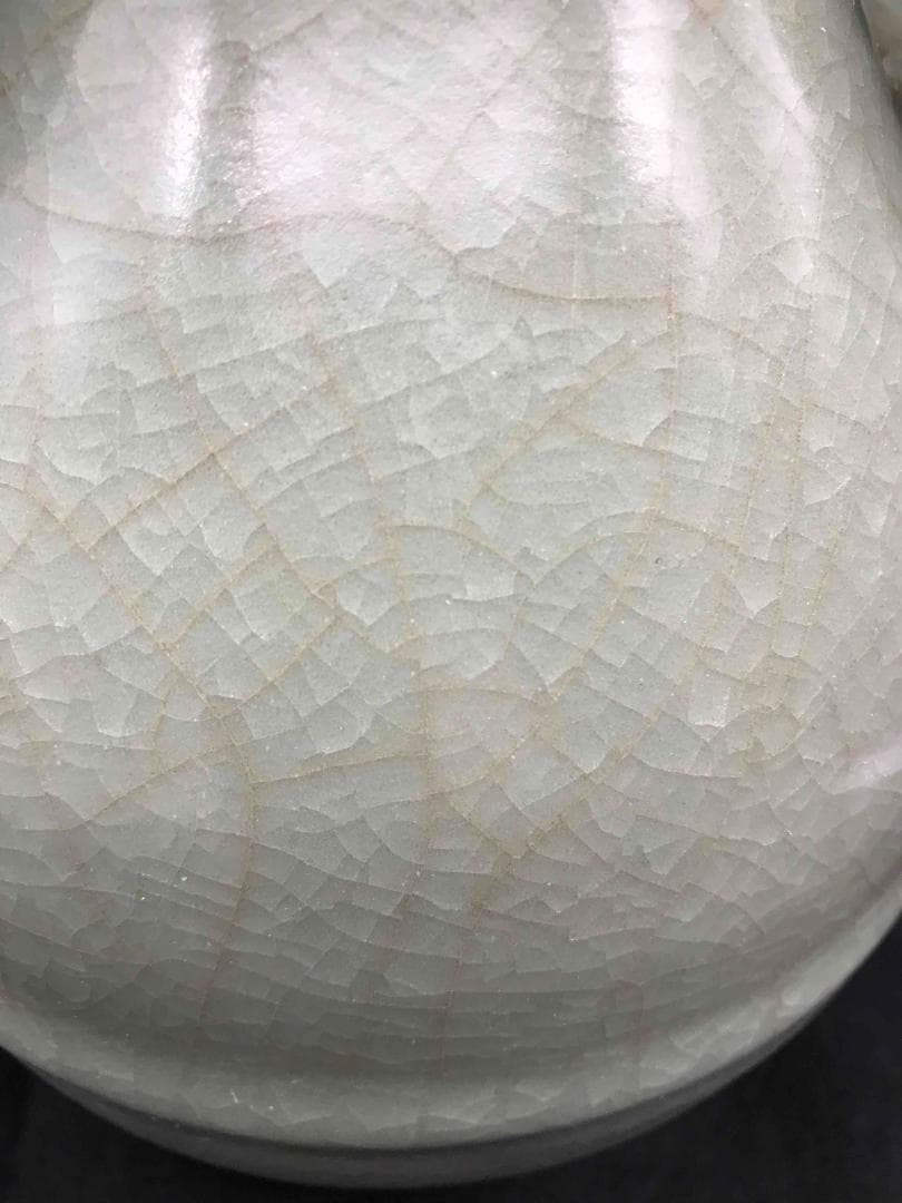 中国古玩　元時代　青磁　龍泉窯双耳瓶　旧家コレクション　蔵出し(A-35)