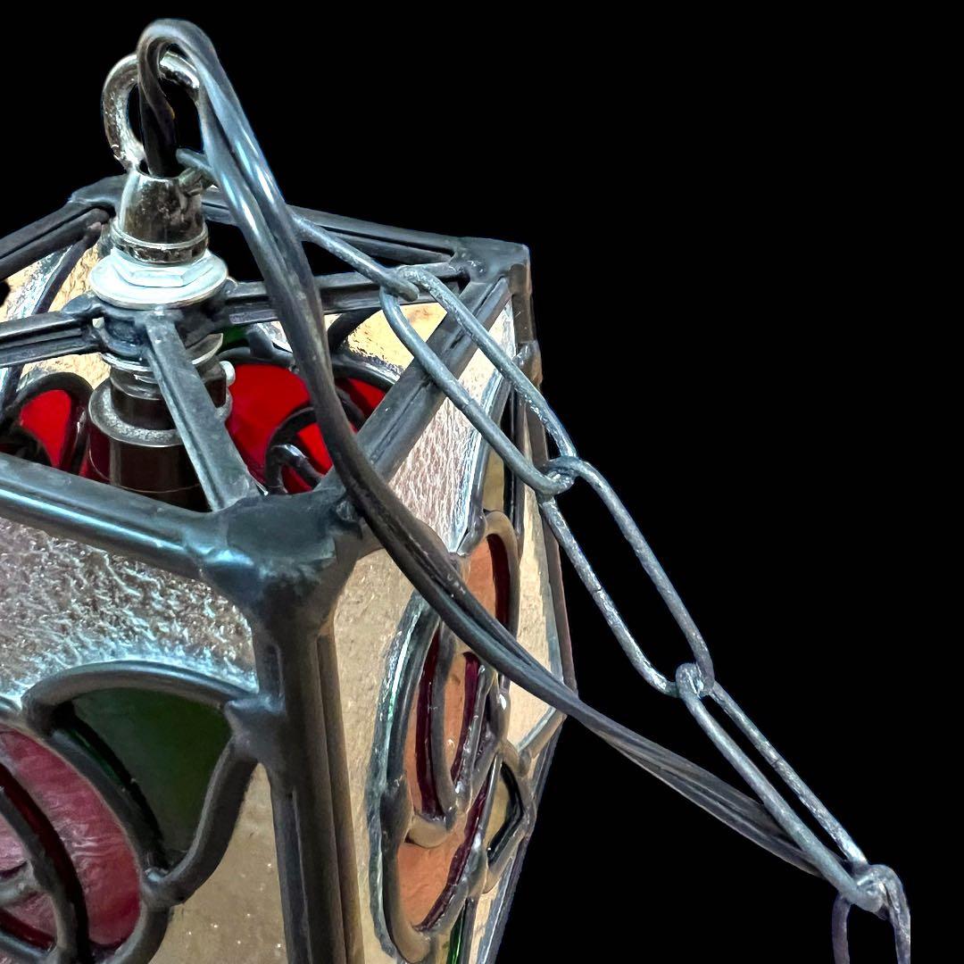 鸛《美品》アンティーク雑貨 昭和レトロ ステンドグラス 薔薇 ペンダントライト