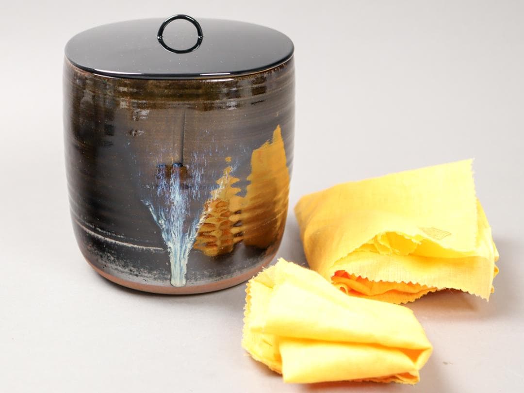 高取焼 高取喜恵 半月水指 共布 共箱 茶道具 未使用