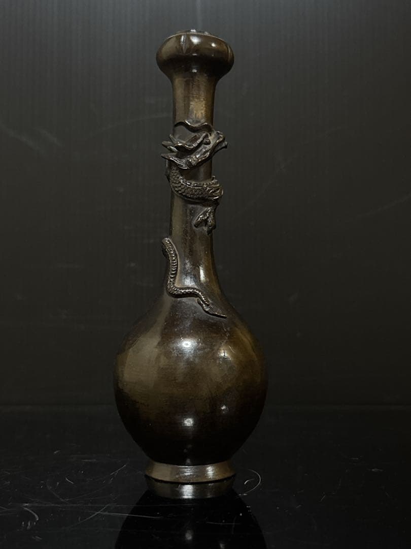 江戸期 極上 唐銅 柑子口 盛上龍巻 花瓶 花生 仏教美術 茶道具