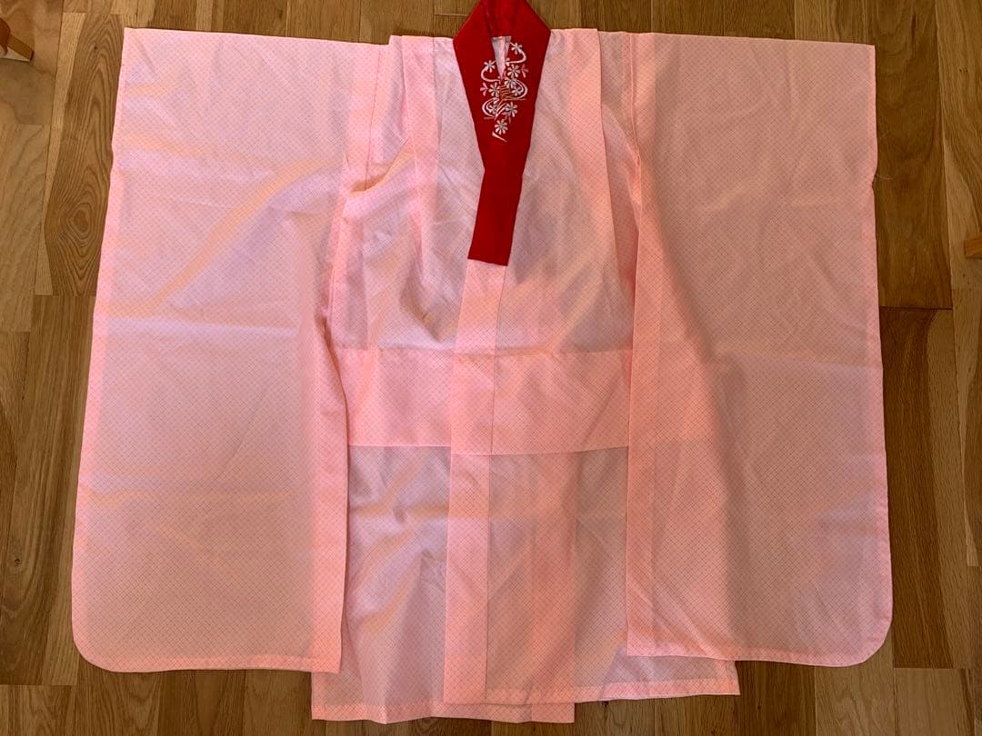 七五三　7歳　フルセット　ピンクの蝶と花模様の着物