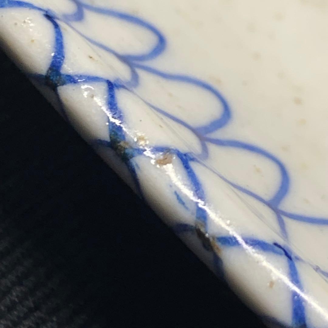 K631☆古伊万里 染付 手書き 網手 蓋もの 江戸後期