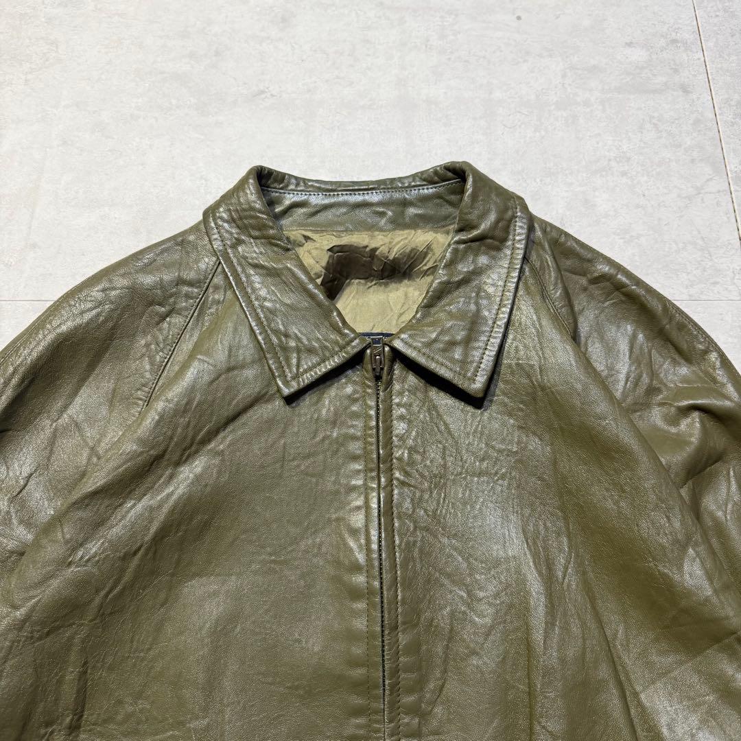 80s Burberry バーバリー シングルレザージャケット オリーブ 41
