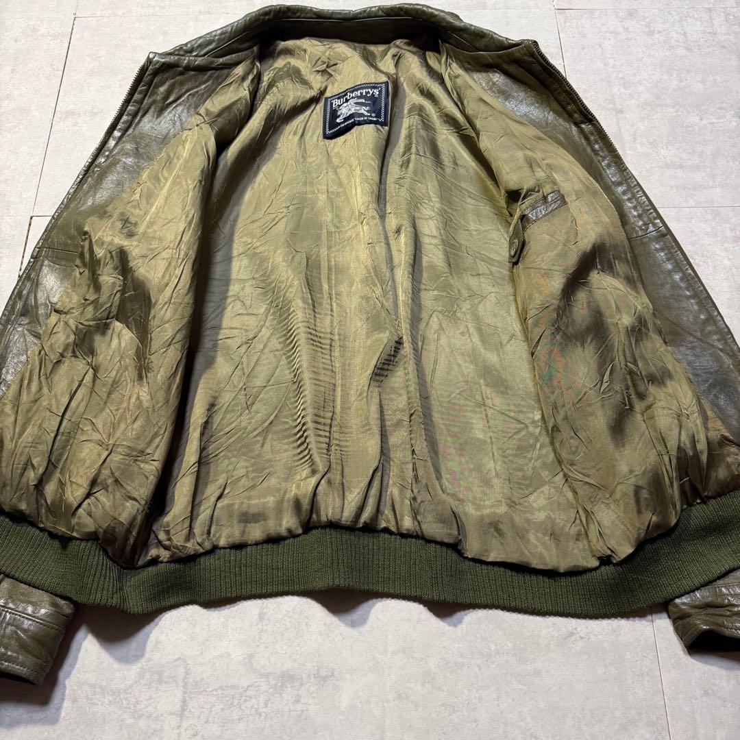 80s Burberry バーバリー シングルレザージャケット オリーブ 41