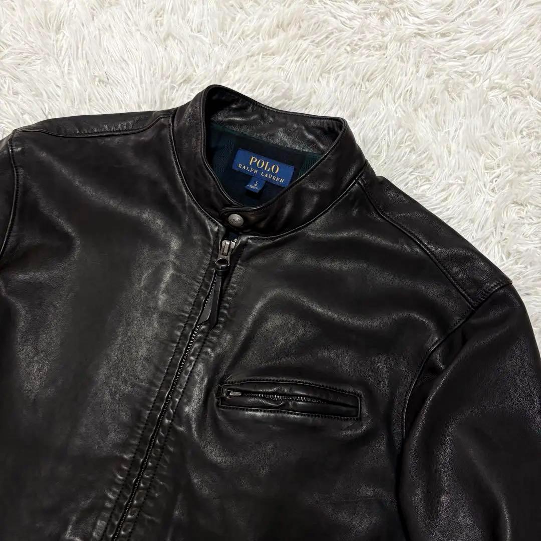希少品　ポロラルフローレン　レザージャケット　シングル　ブラック　Lサイズ　裏地