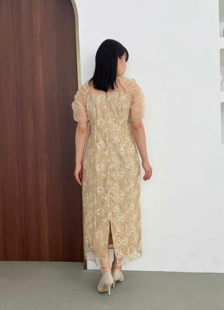 【新品未使用】Dorry DollフラワーチュールギャザーパフドレスMイエロー