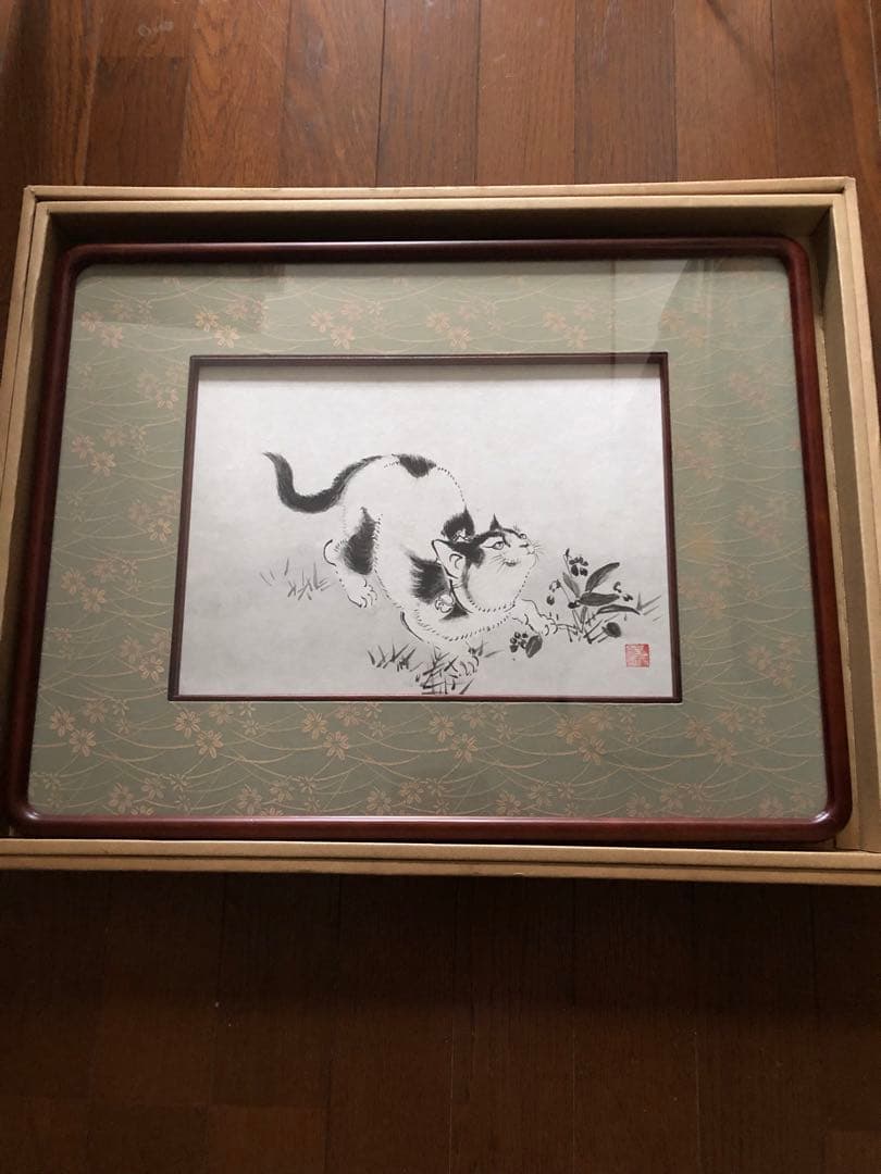 【未使用保管品】日本画　猫図