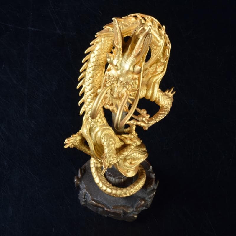 仏教美術　古銅鍍金　龍神　倶利伽羅大龍　不動明王　置物　時代箱付　M　7049