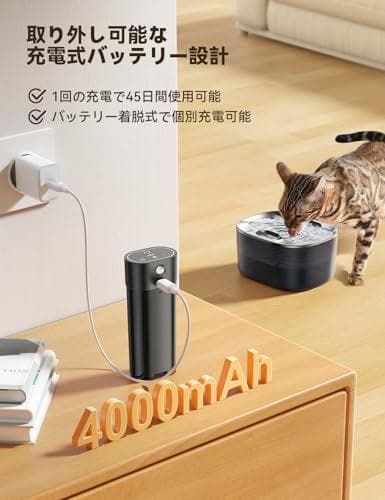 猫給水器 ポンプ不要 ワイヤレス お手入れ時間50%削減 大容量4L 充電式40