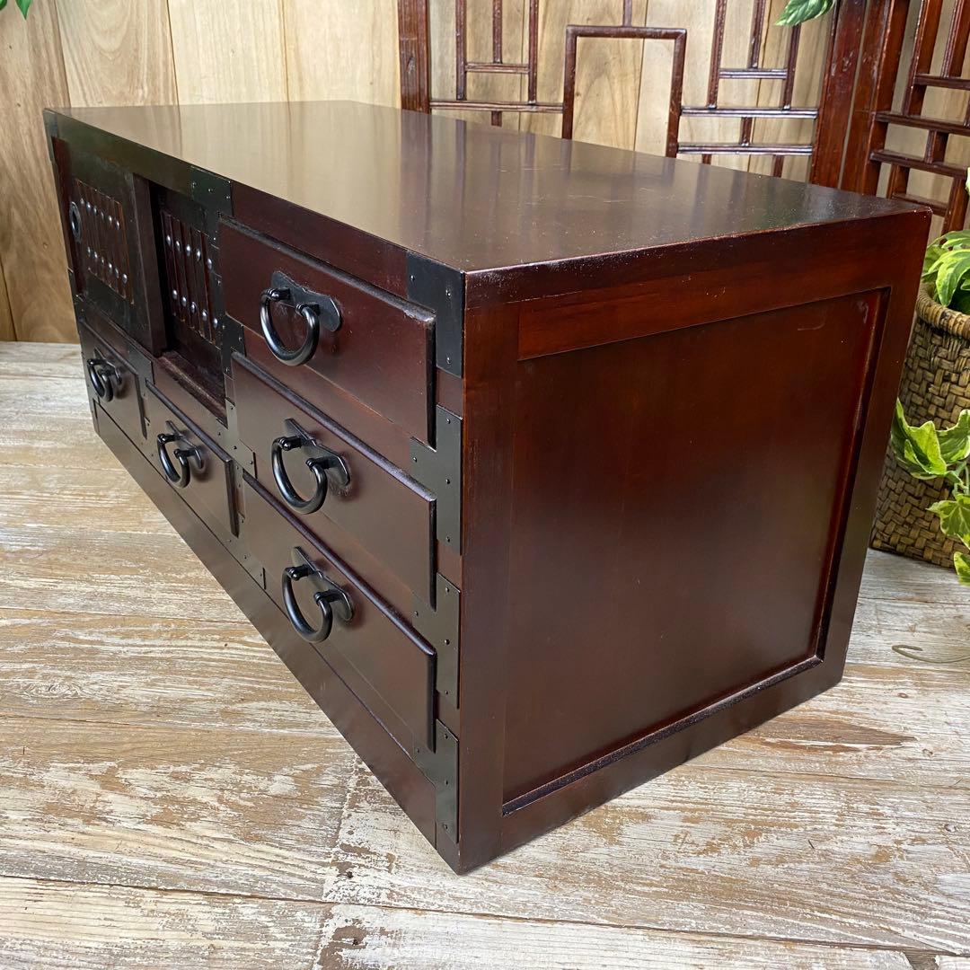 再入荷！民芸家具桐材天然無垢和引き戸付きチェストテレビ台飾り棚収納和箪笥木製