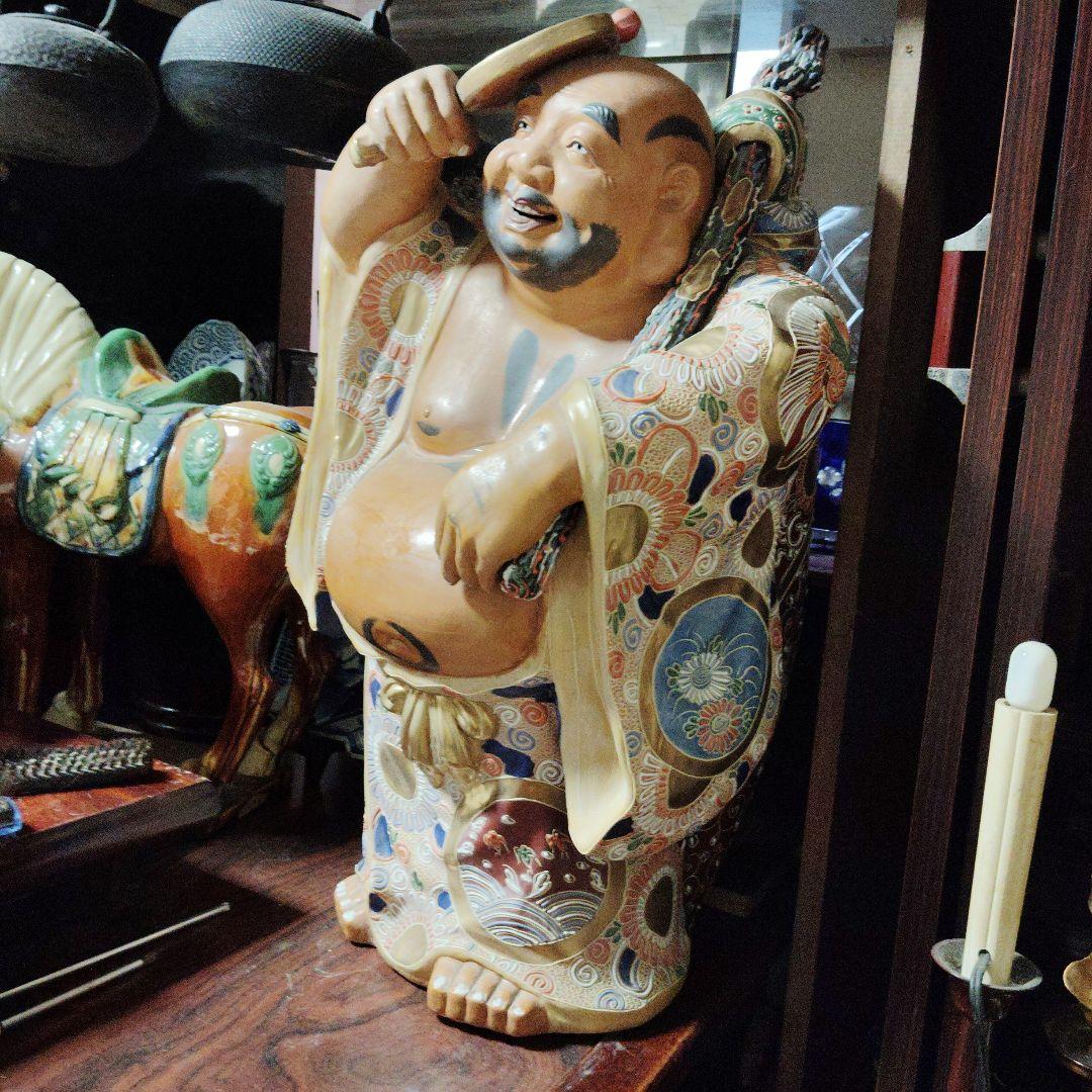 陶器製 笑顔の福の神 市松人形 約30cm