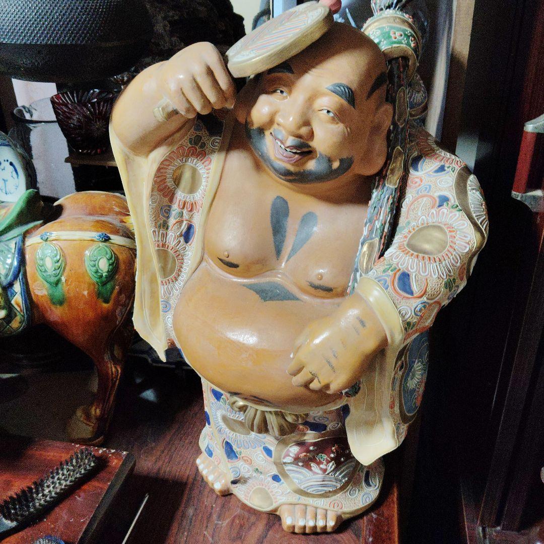 陶器製 笑顔の福の神 市松人形 約30cm