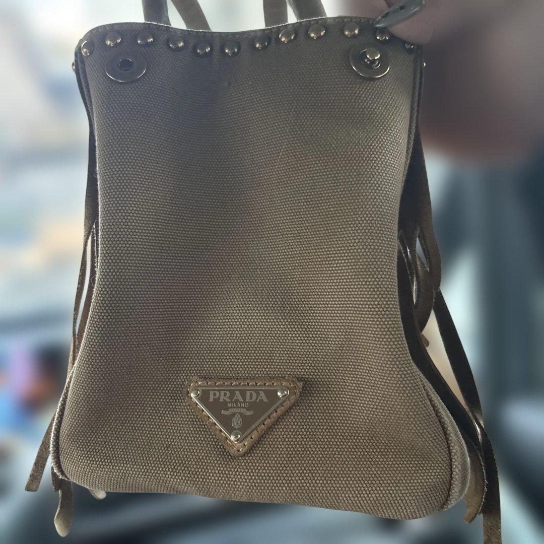 PRADA フリンジハンドバッグ ブラウン