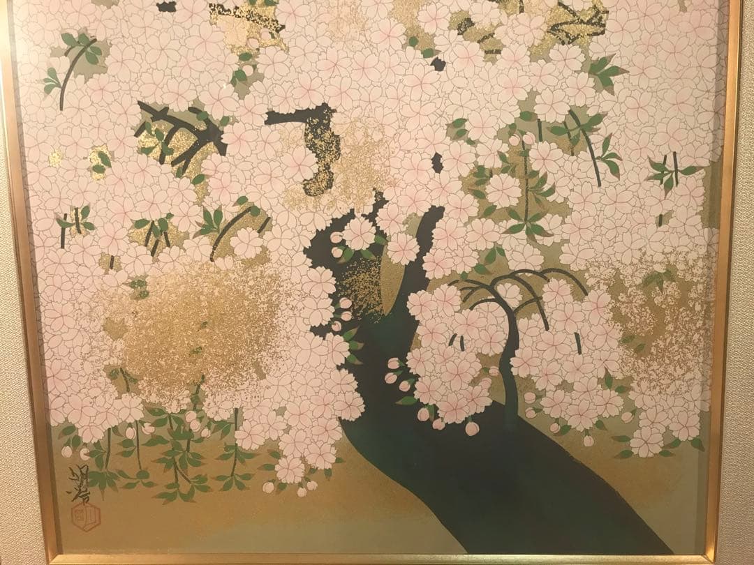 橋本明治　「桜」　木版画　刷り込みサイン・落款・作品証明シール有り
