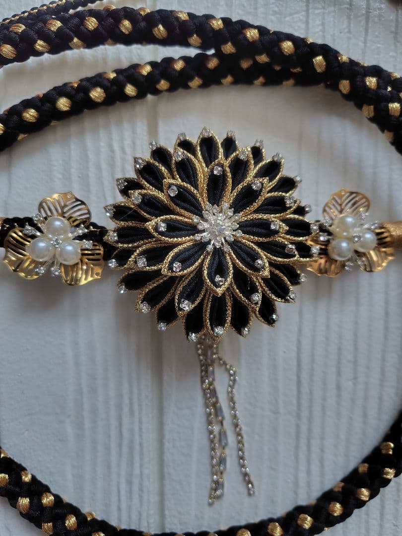 帯揚げ　帯締め　重ね衿　黒系　振袖用　成人式　総絞り　ラメ　ラインストーン