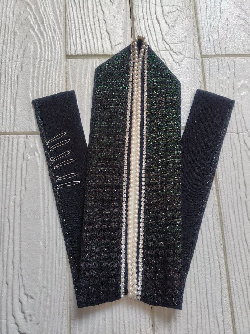 帯揚げ　帯締め　重ね衿　黒系　振袖用　成人式　総絞り　ラメ　ラインストーン
