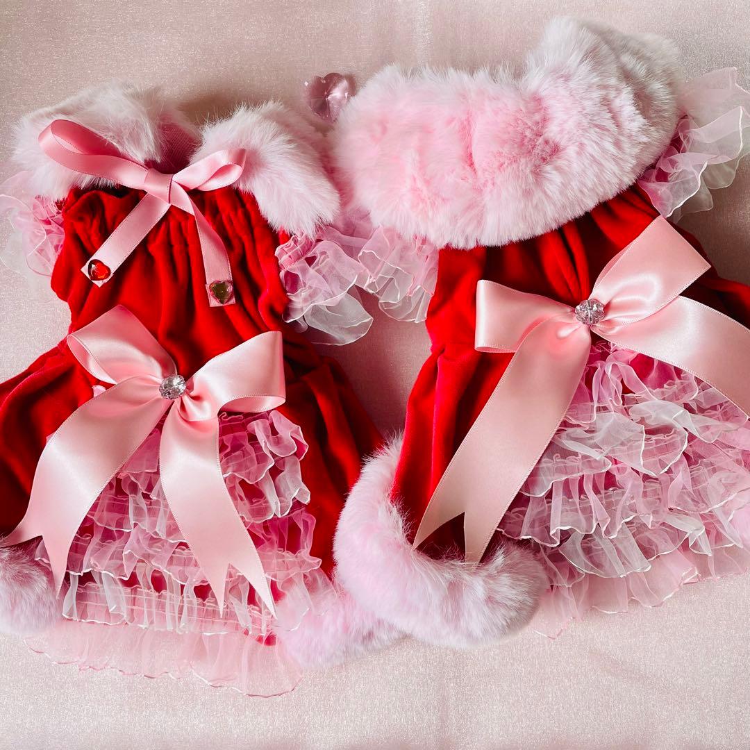 ふわふわゴージャスおめかしドレス♡ファーケープ付き♡　犬服　ハンドメイド